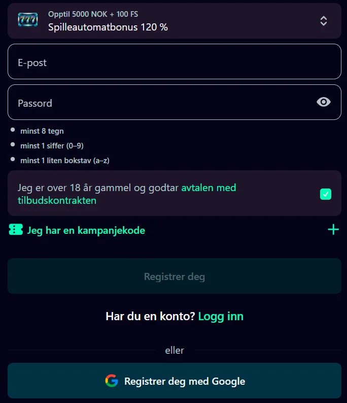 registreringsskjema kult casino